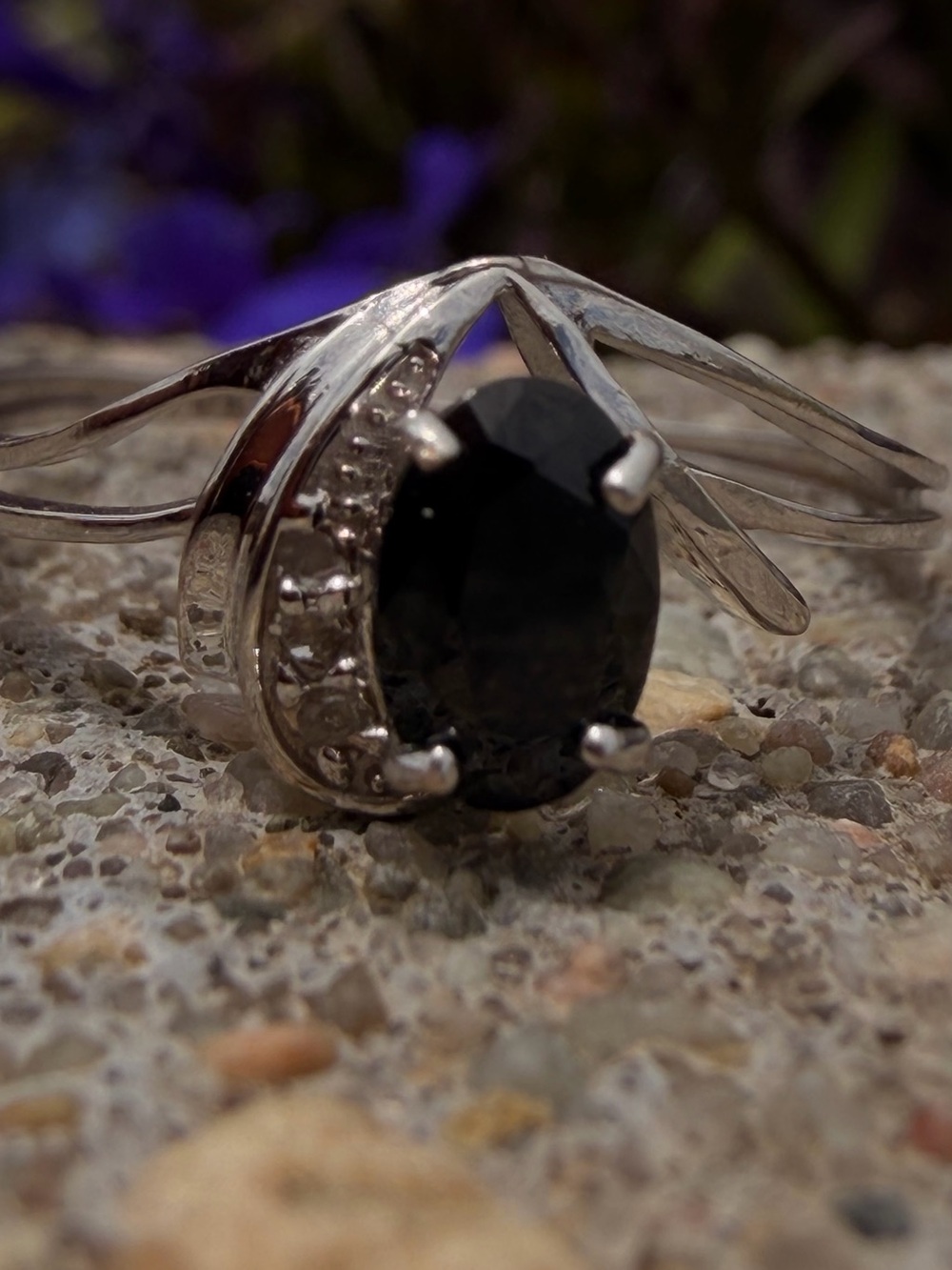 10K White Gold Black Sapphire & Diamond Ring Size 7 Genuine Gemstones|0.612 CTW - Picture 3 of 14